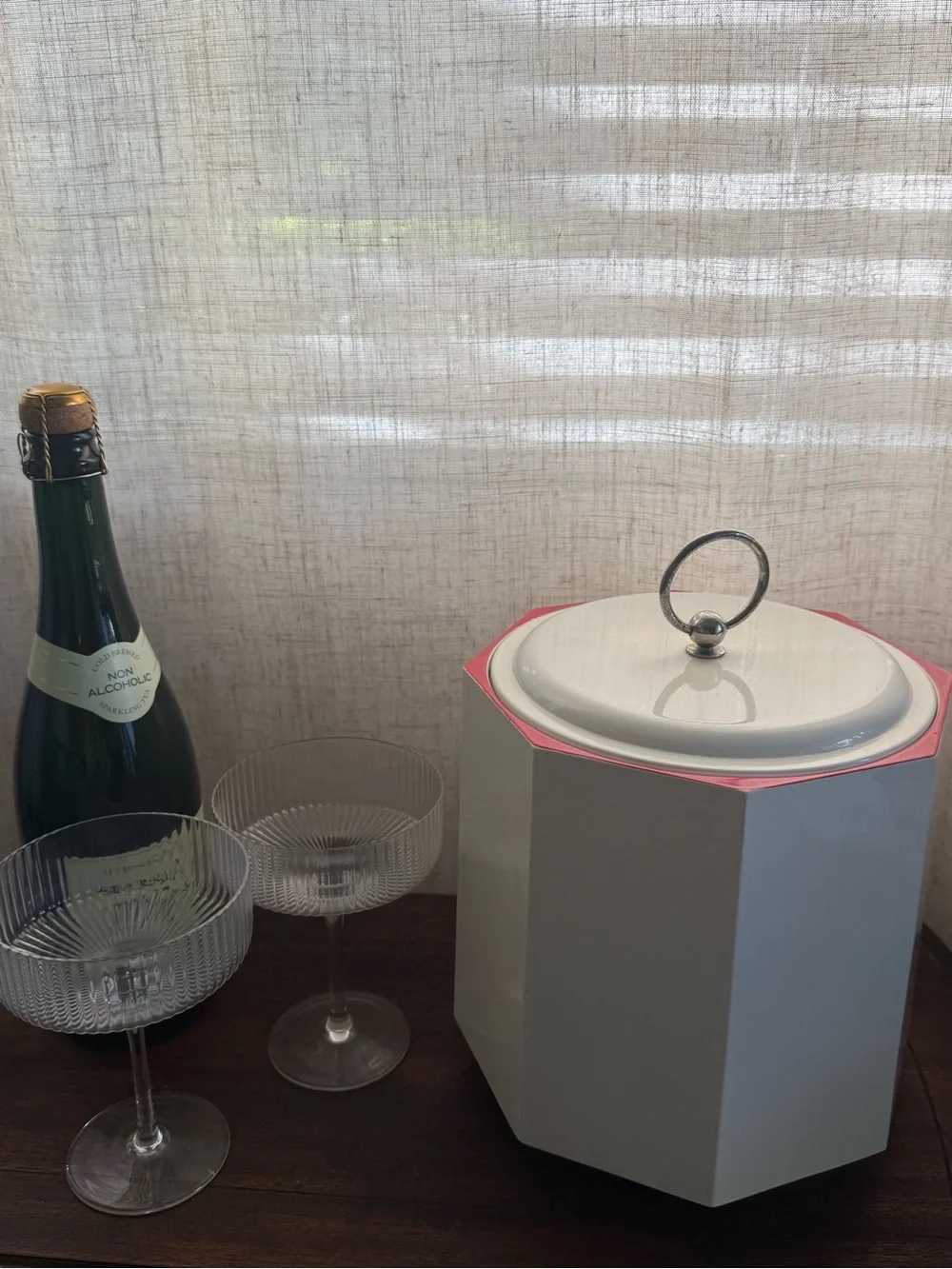 MCM Vintage Nylon Ice Bucket with Red Trim and Silver Handle